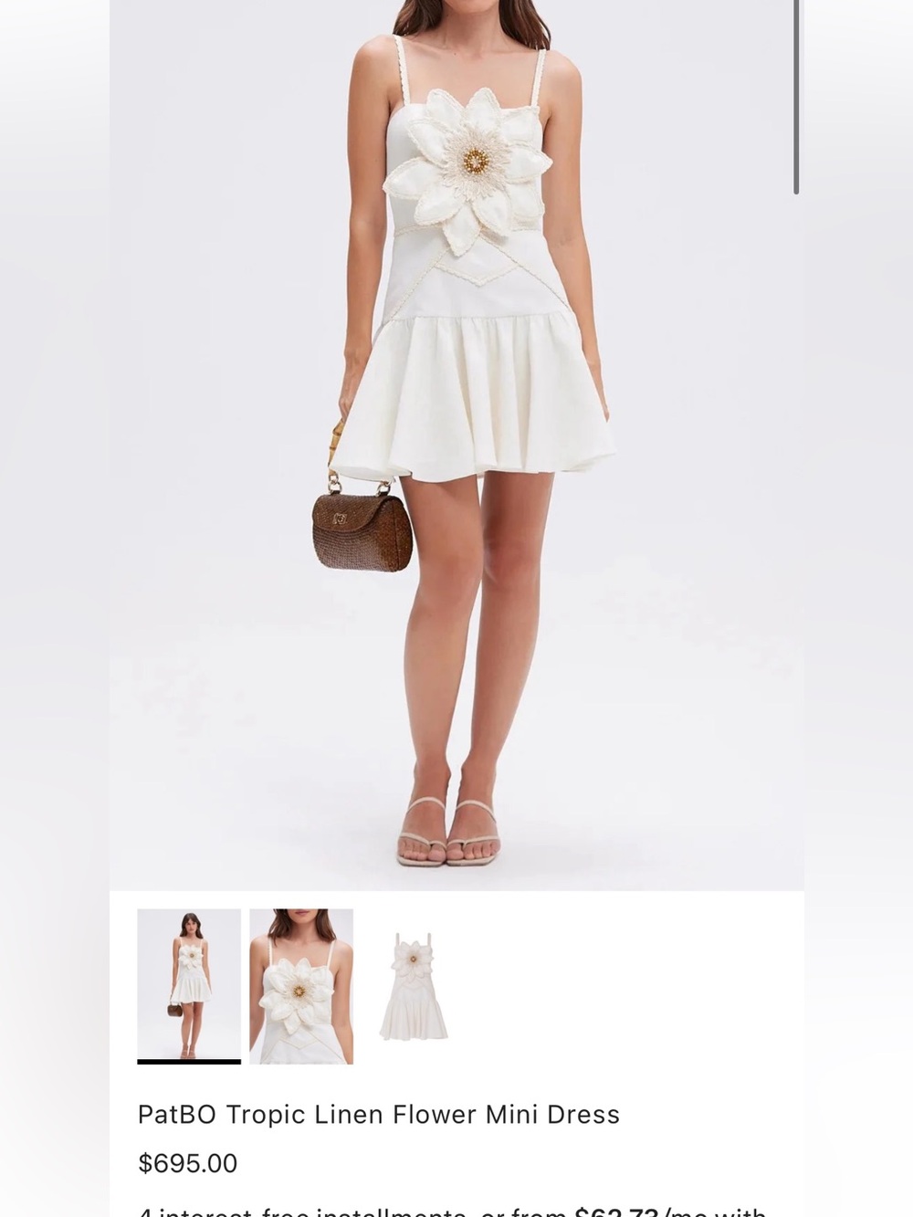 PatBO White Floral Appliqué Spaghetti Strap Mini Dress